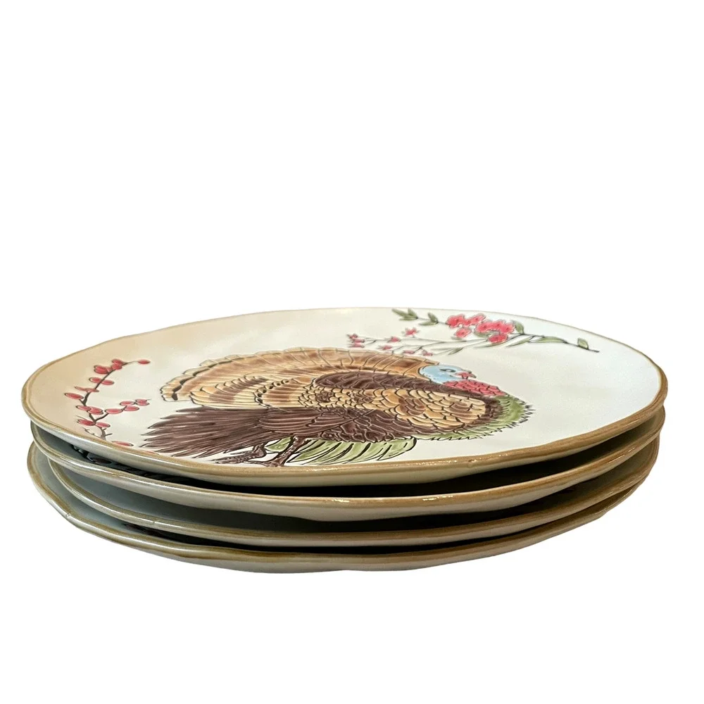 Spectrum Designz Thanksgiving Turkey Dinner Plates 11in Set of 4 New